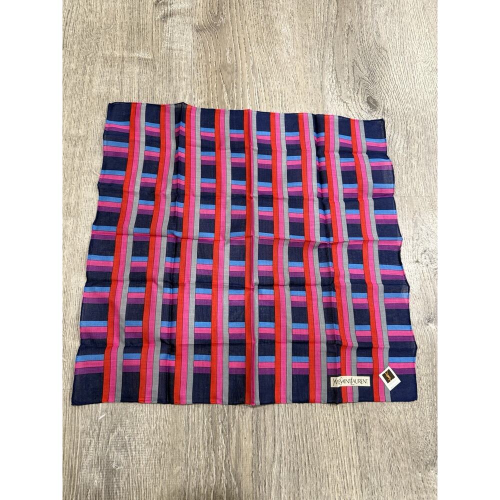 Vintage YSL Yves Saint Laurent Cotton Scarf 17” Mini Pocket Square Hand Rolled